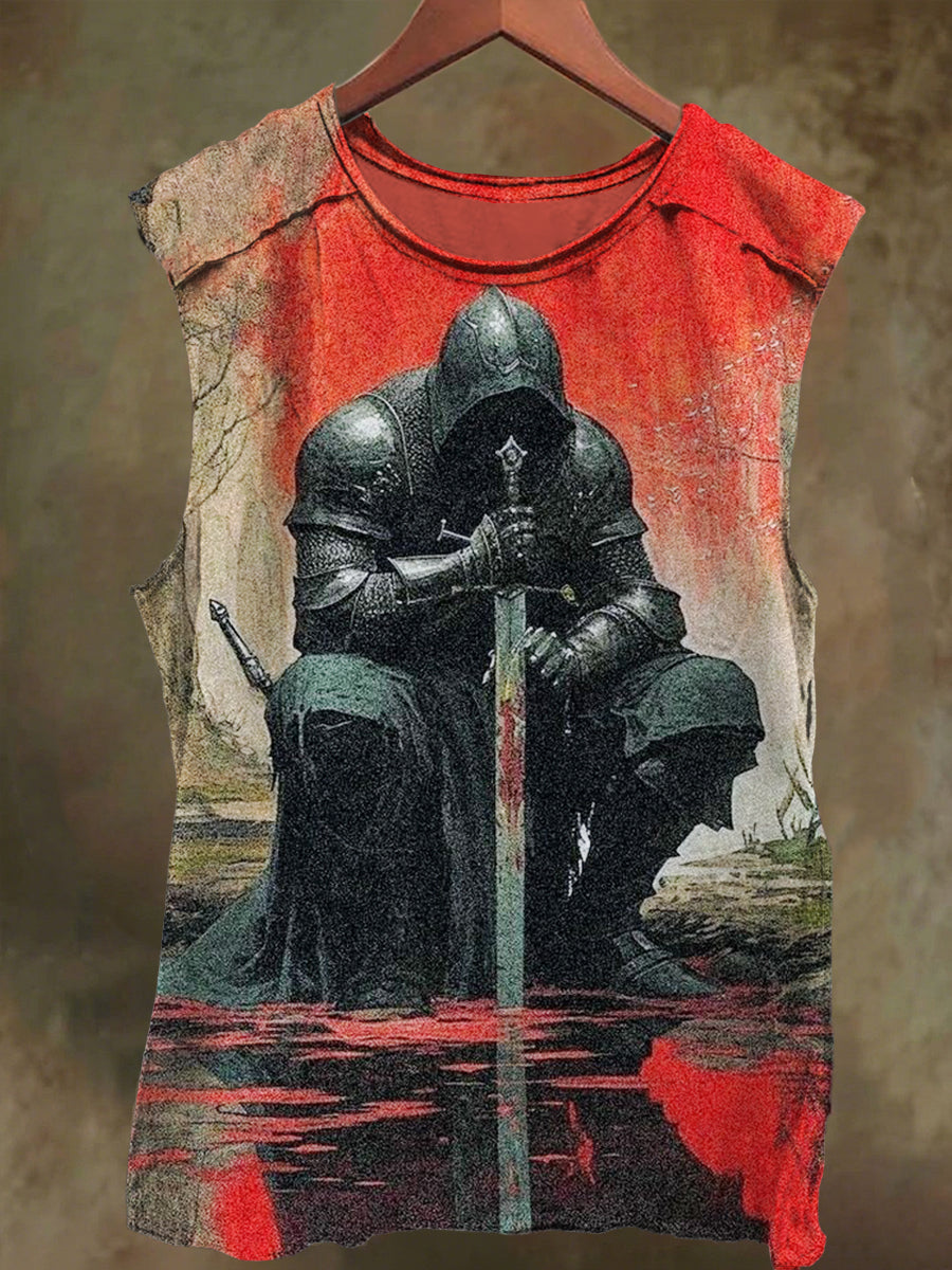 Unisex Knight's Reflection Print Casual Cotton Tank Top