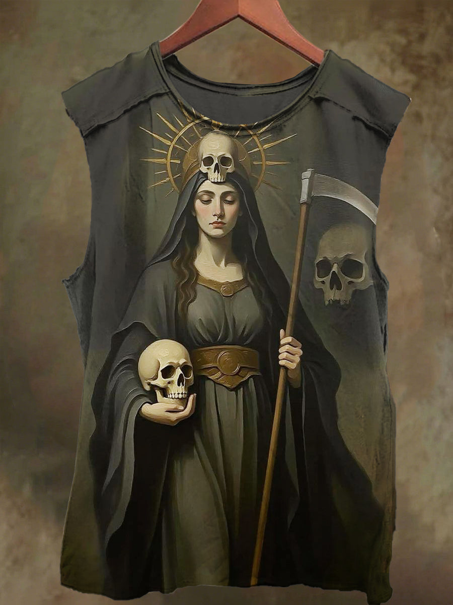Unisex Nun Skull Sickle Print Casual Cotton Tank Top