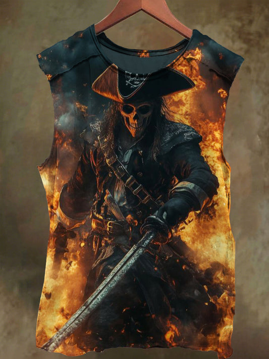 Unisex Pirate Skull Sword Print Casual Cotton Tank Top