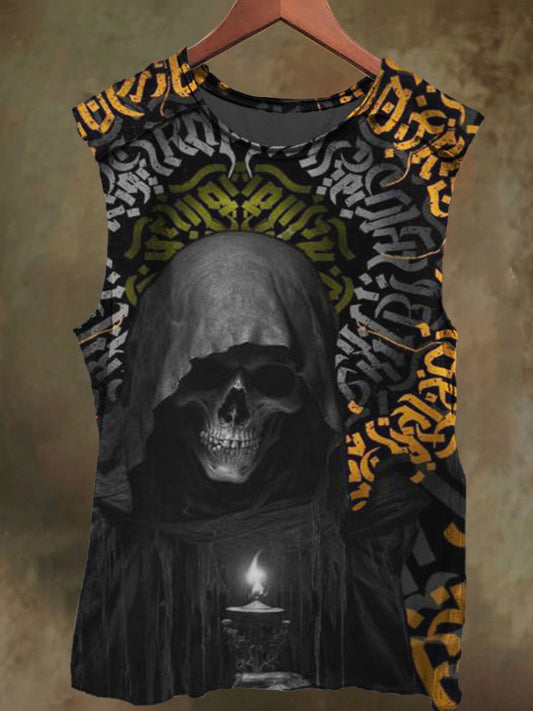 Unisex Rune Skull Print Casual Cotton Tank Top