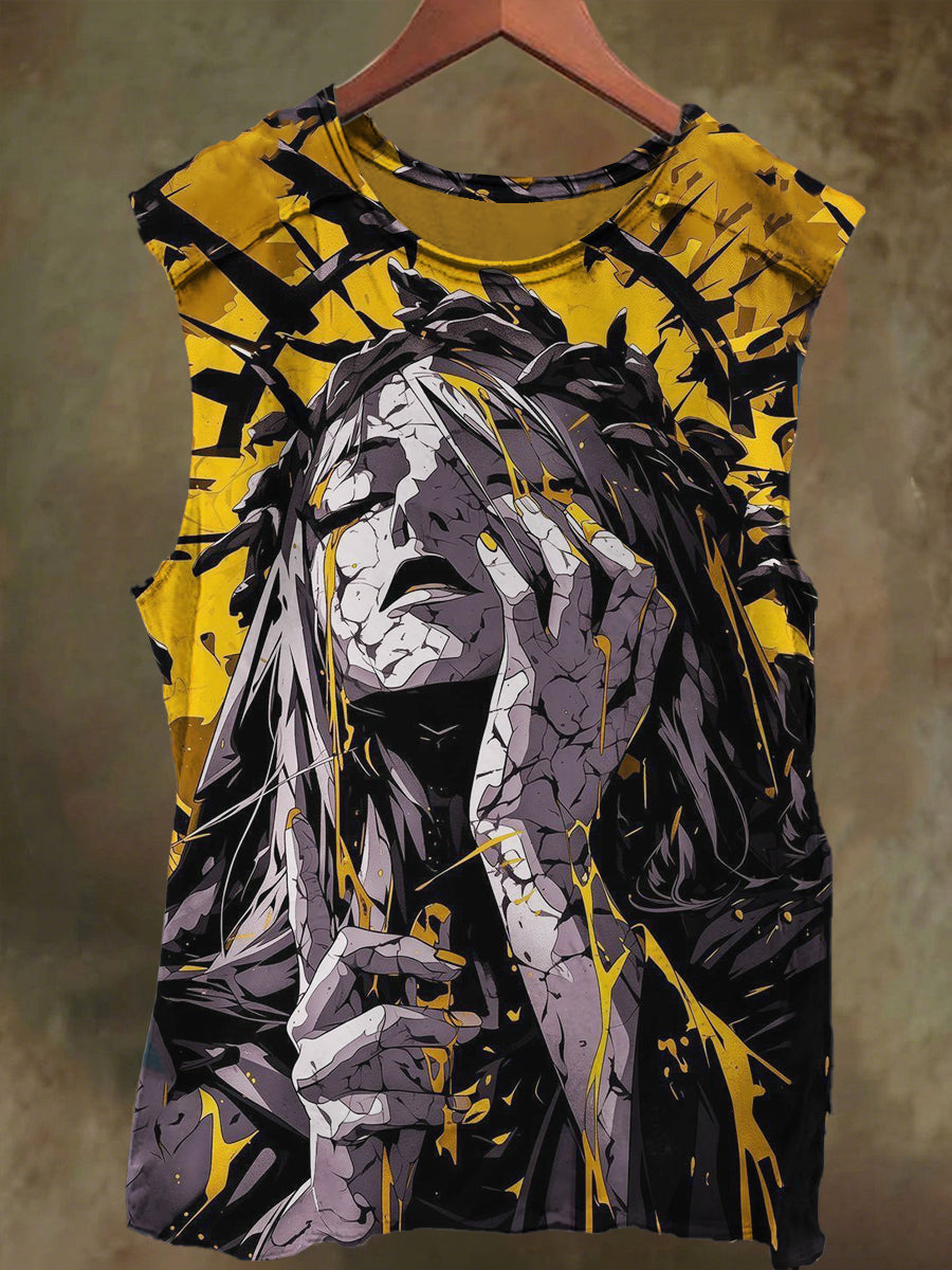 Unisex Girly Graffiti Stone Print Casual Cotton Tank Top