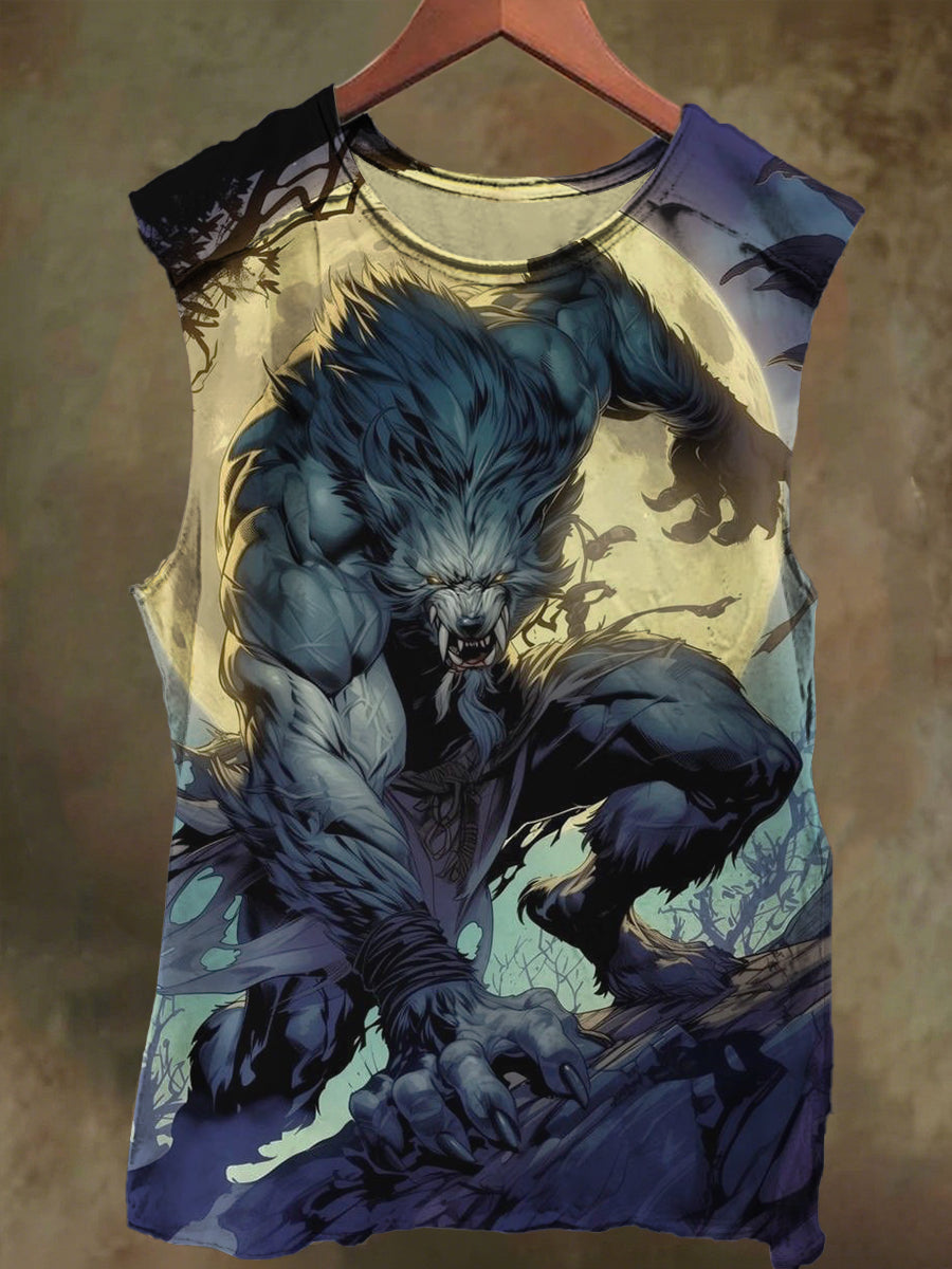 Unisex Wolf Warrior Print Casual Cotton Tank Top
