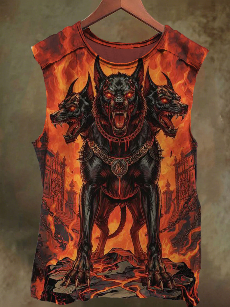 Unisex Underworld Three Headed Wolf Print Casual Cotton Tank Top