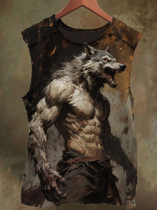 Unisex Wolf Orc Print Casual Cotton Tank Top