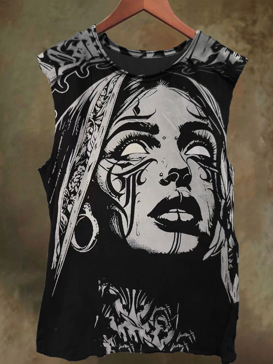Unisex Gothic Dark Nun Print Casual Cotton Tank Top