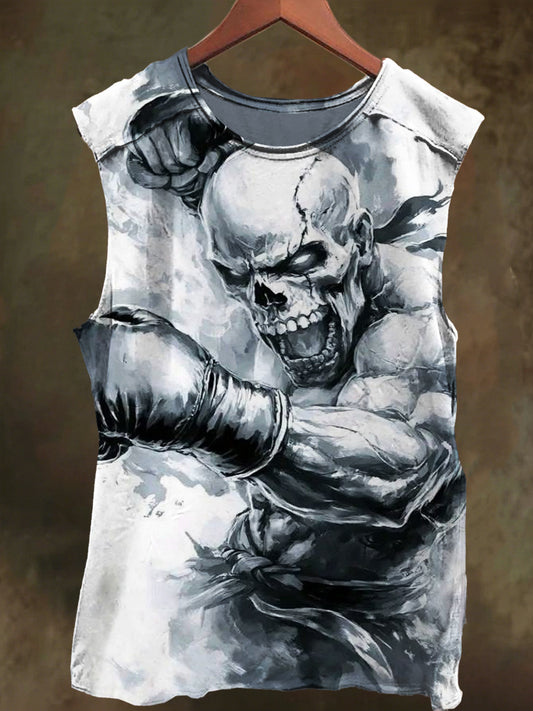 Unisex Skull Boxing Print Casual Cotton Tank Top