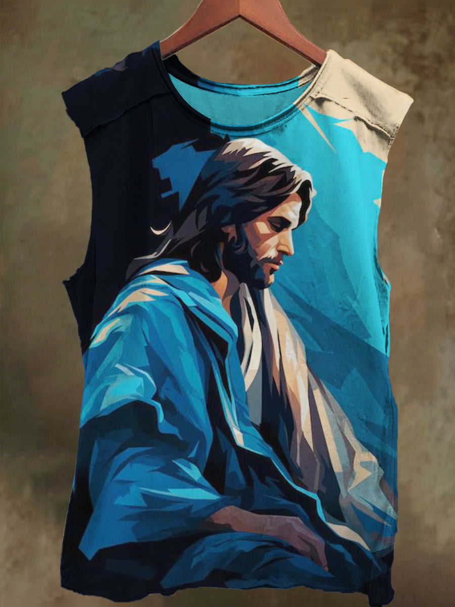 Unisex Jesus Print Casual Cotton Tank Top