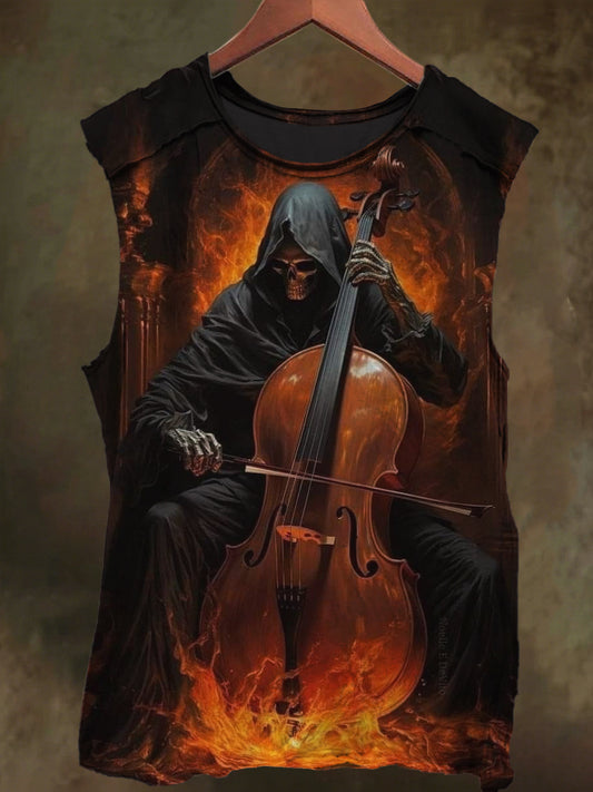 Unisex Skull Cello Print Casual Cotton Tank Top