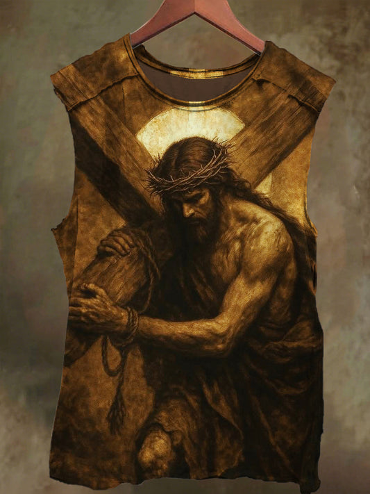 Unisex Jesus Cross Print Casual Cotton Tank Top