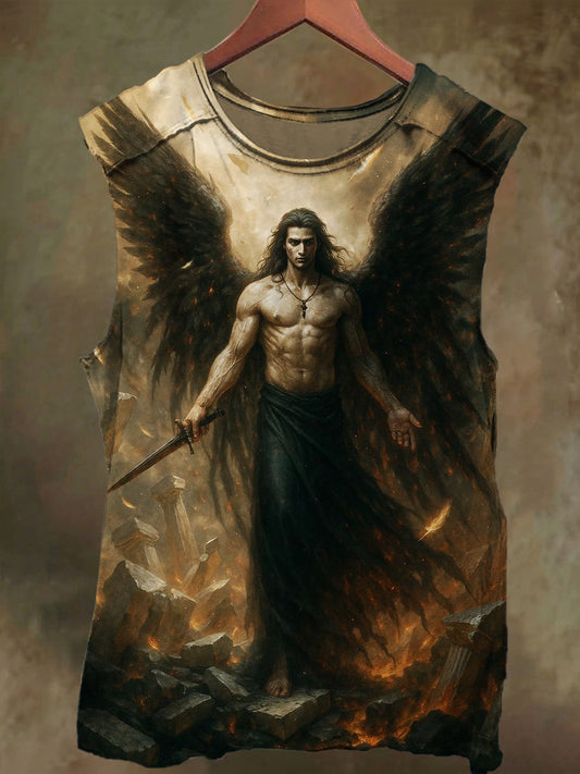 Unisex Fallen Angel Print Casual Cotton Tank Top