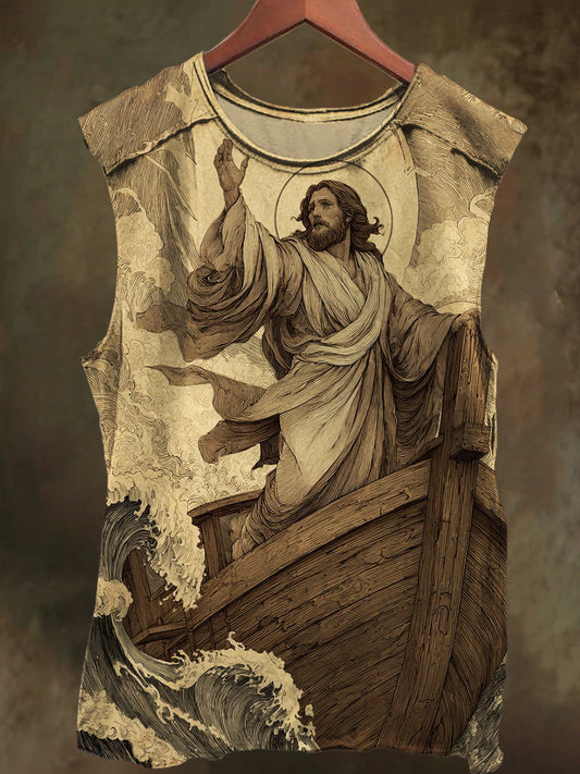 Unisex Jesus' Boat Print Casual Cotton Tank Top