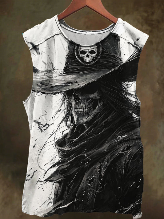 Unisex Pirate Skull Print Casual Cotton Tank Top