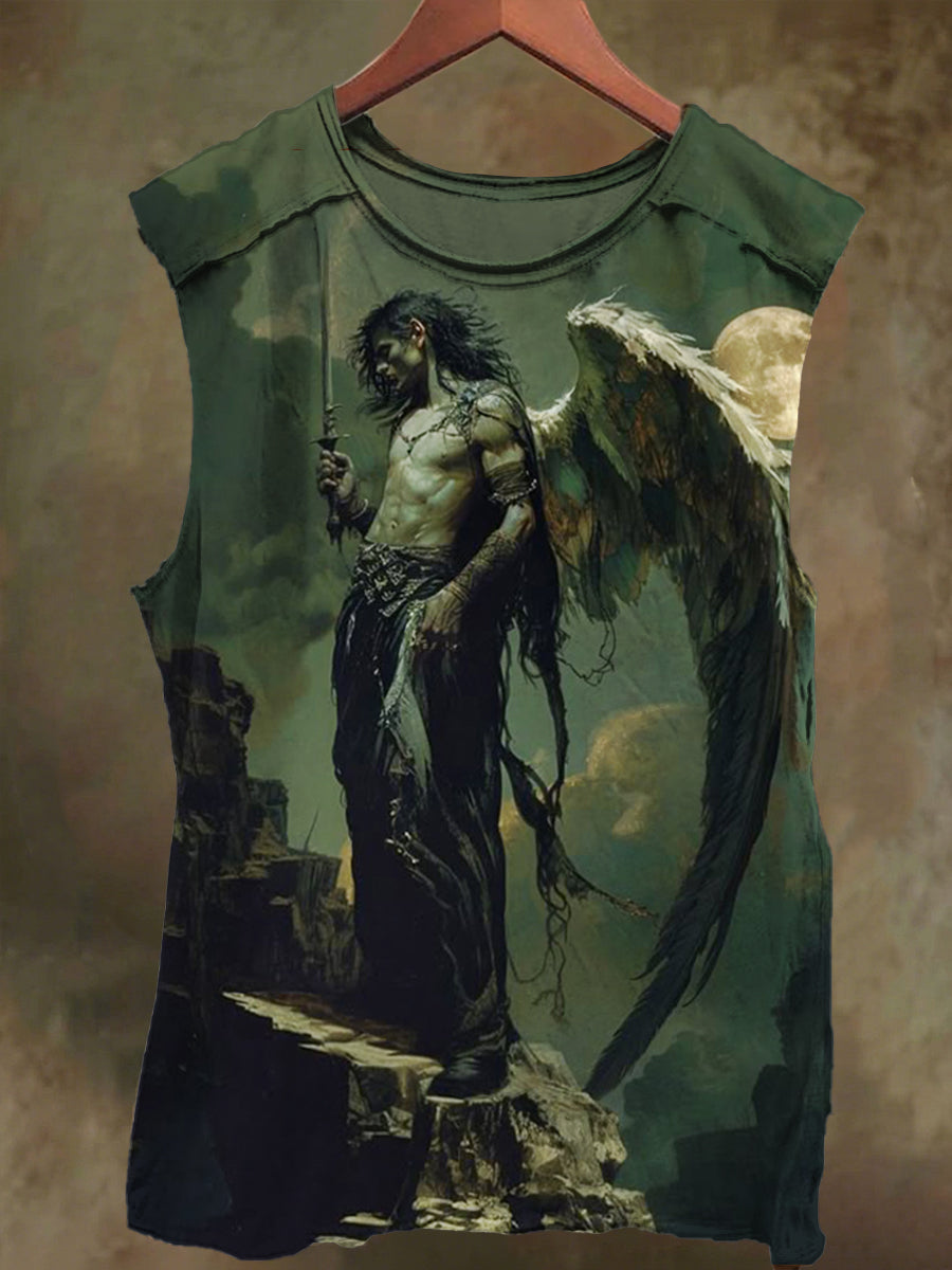 Unisex Fallen Angel Print Casual Cotton Tank Top