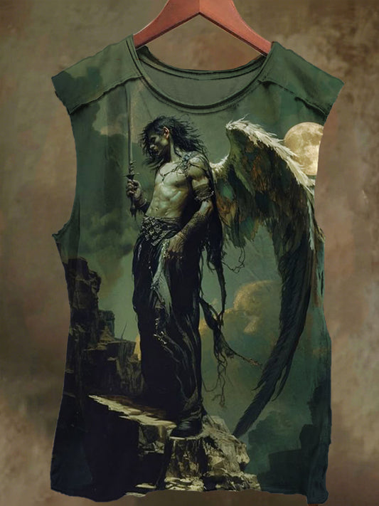 Unisex Fallen Angel Print Casual Cotton Tank Top