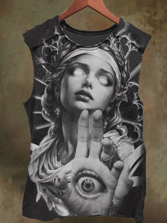 Unisex Gothic Nun Eye Print Casual Cotton Tank Top