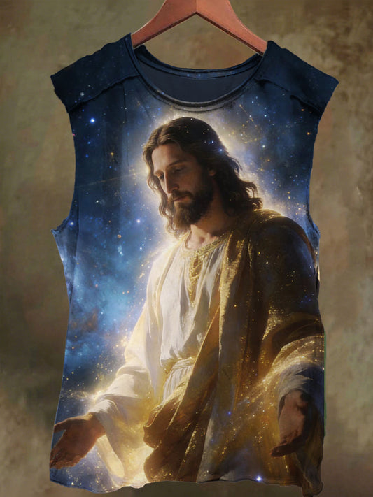 Unisex Jesus' Cosmic Print Casual Cotton Tank Top