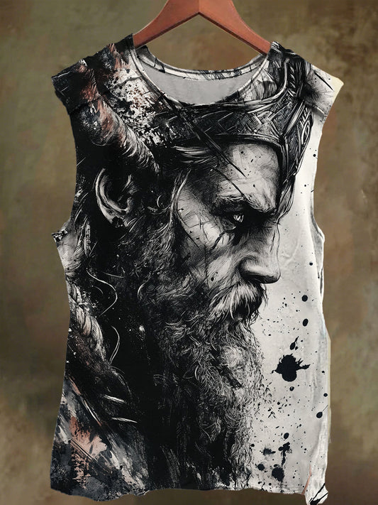 Unisex Old Man Warrior Print Casual Cotton Tank Top