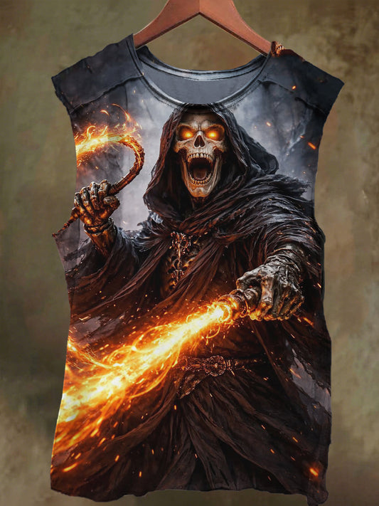 Unisex Skull God Whip Print Casual Cotton Tank Top