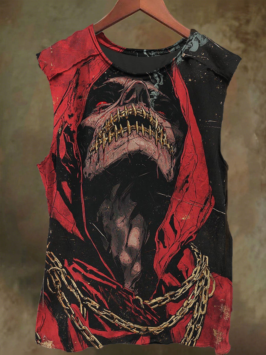 Unisex Gothic Hat Skull Print Casual Cotton Tank Top