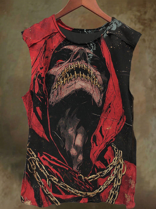 Unisex Gothic Hat Skull Print Casual Cotton Tank Top