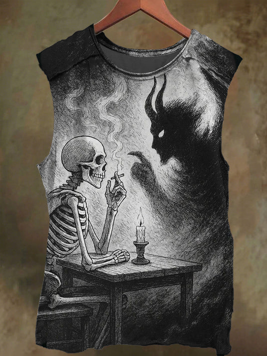 Unisex Skull and Devil Print Casual Cotton Tank Top