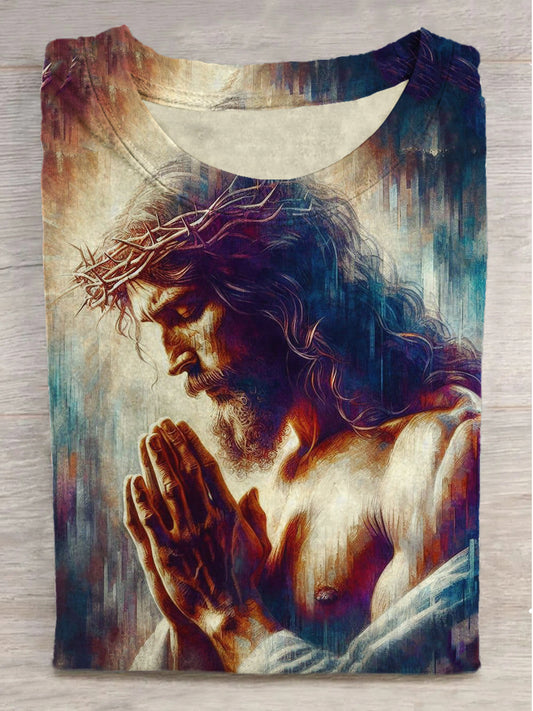 Jesus Prayer Printed Crew Neck Short Sleeve T-Shirt