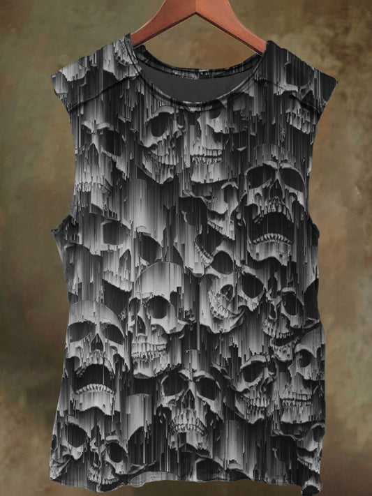 Unisex Skull Embossed Print Casual Cotton Tank Top
