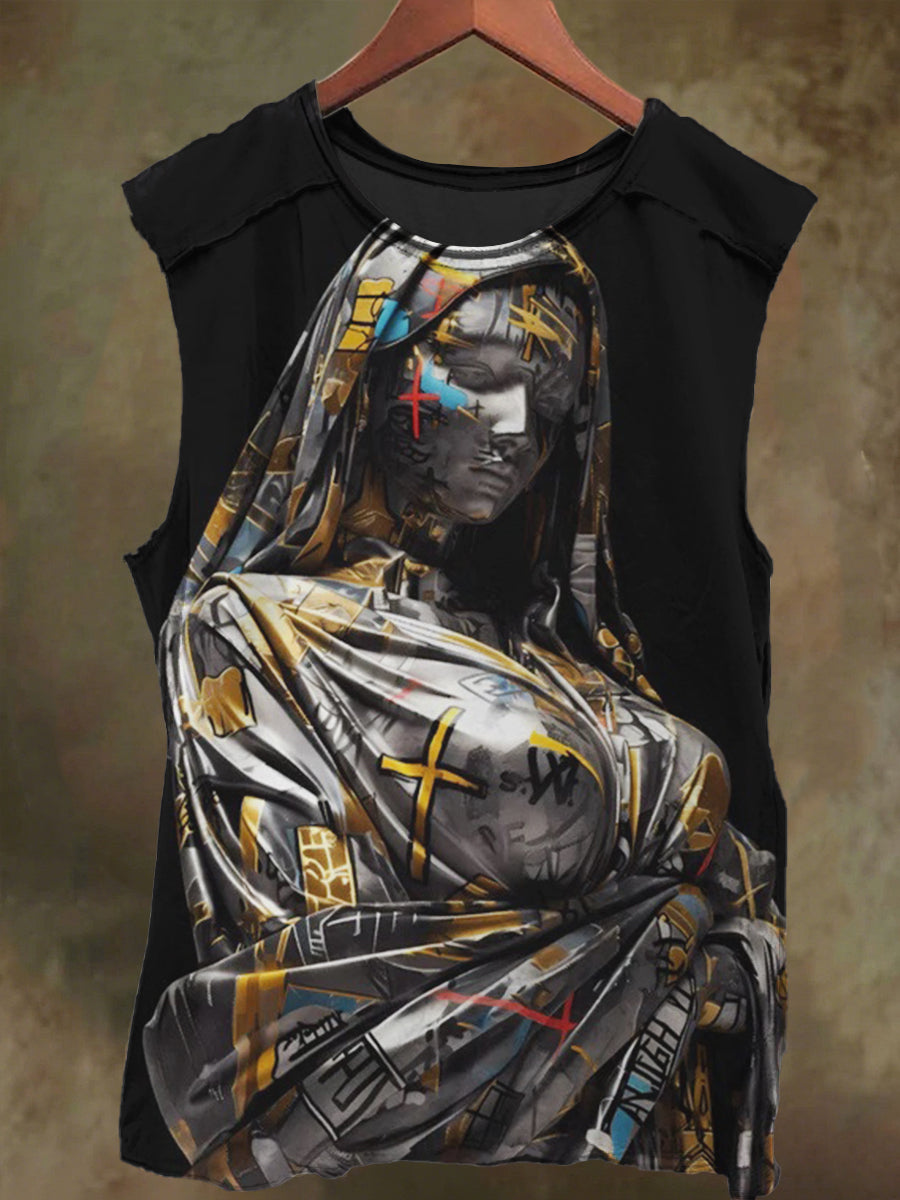 Unisex Goddess Cross Reflective Printed Casual Cotton Tank Top