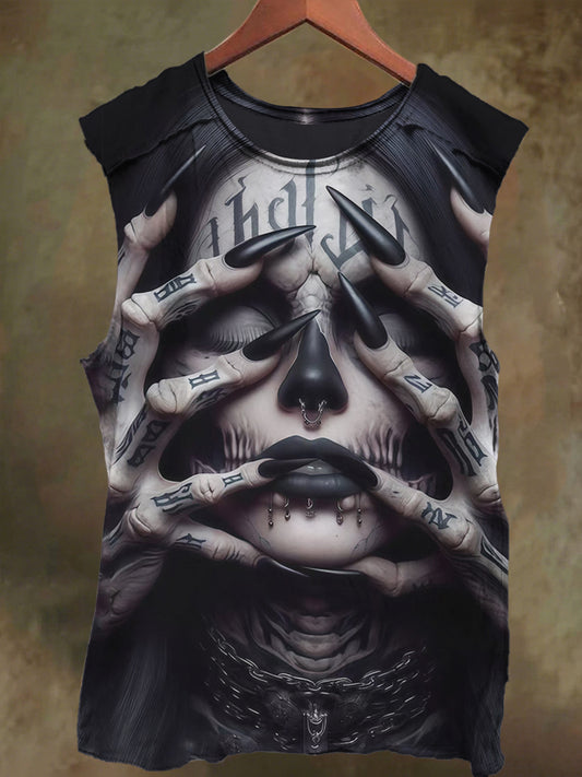 Unisex Gothic Dark Nun Print Casual Cotton Tank Top