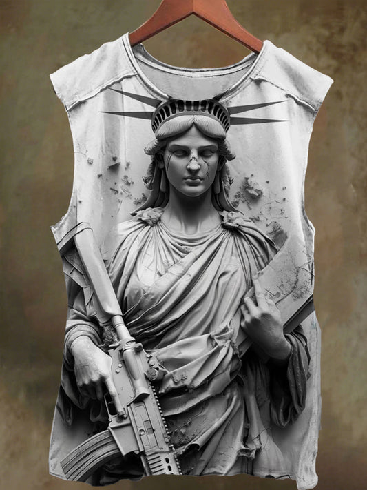 Unisex Liberty Goddess Gun Print Casual Cotton Tank Top