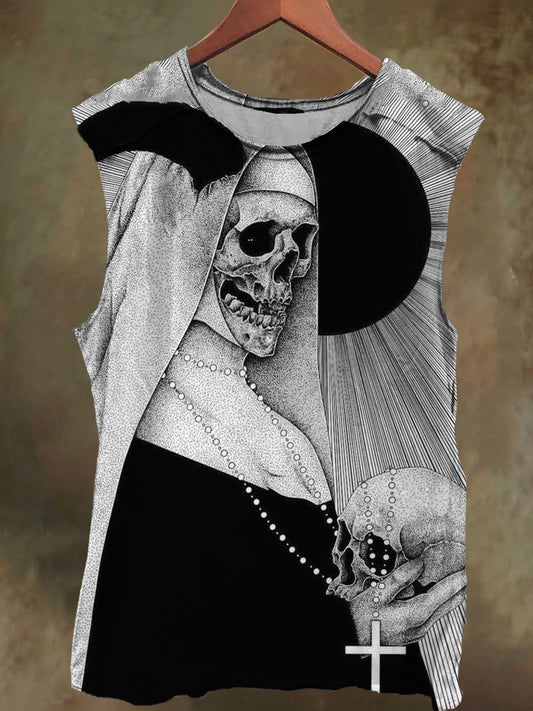Unisex Skull Nun Print Casual Cotton Tank Top