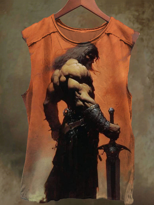 Unisex Warrior's Sword Back Print Casual Cotton Tank Top