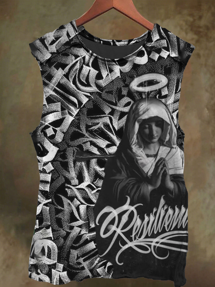 Unisex Virgin Mary Rune Print Casual Cotton Tank Top