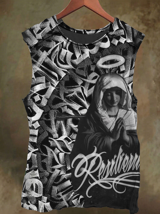 Unisex Virgin Mary Rune Print Casual Cotton Tank Top