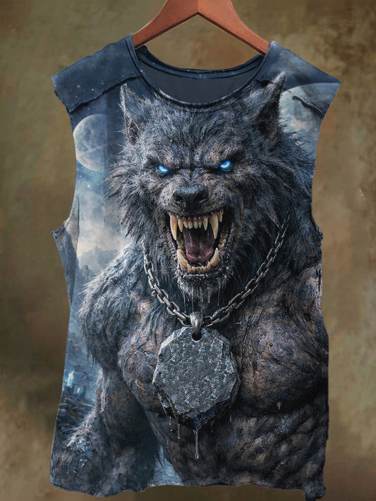 Unisex Coyote Print Casual Cotton Tank Top