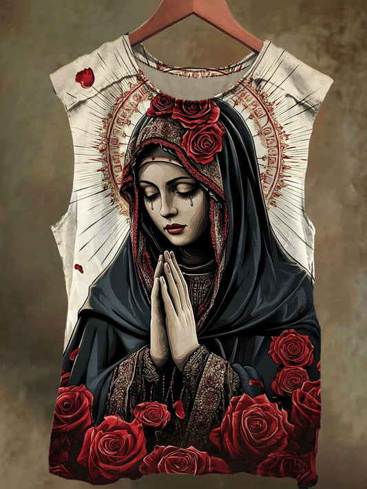 Unisex Rose Virgin Mary Print Casual Cotton Tank Top