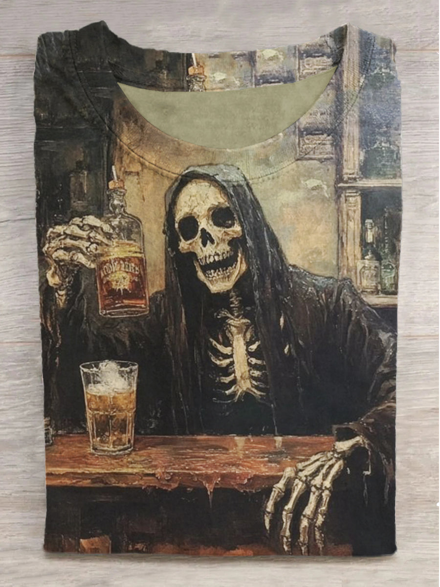Skull Carnival Printed Crew Neck Short Sleeve T-Shirt