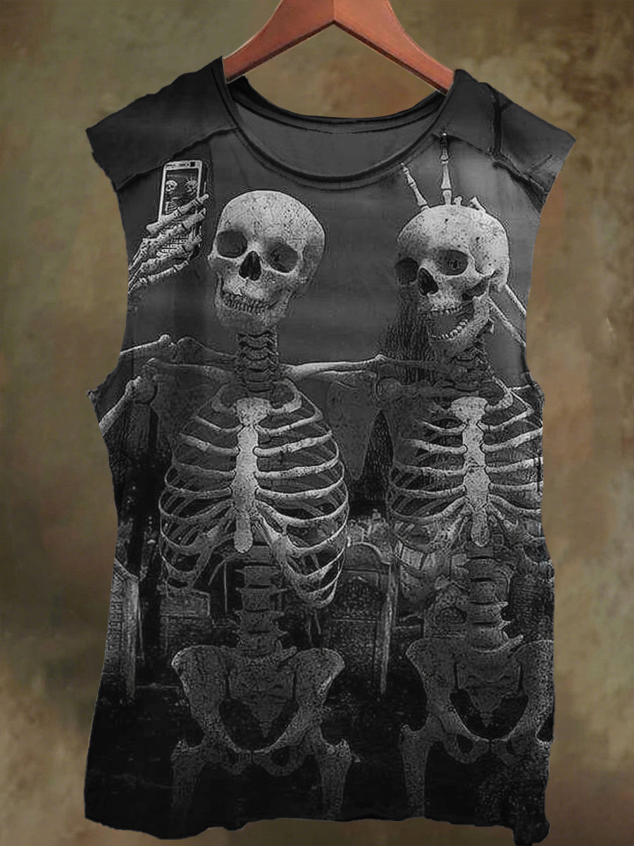 Unisex Selfie Skull Print Casual Cotton Tank Top