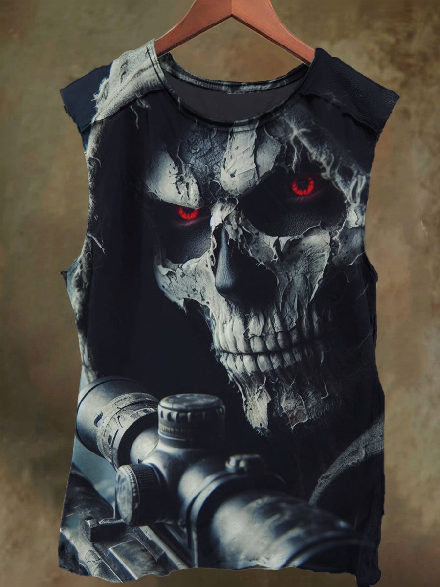 Unisex Skull's Gun Print Casual Cotton Tank Top