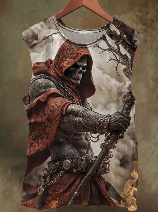 Unisex Tattoo Muscle Skull Print Casual Cotton Tank Top