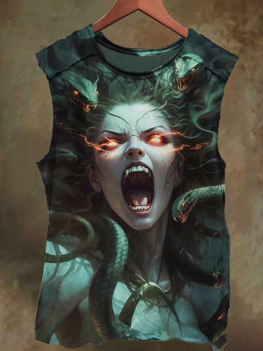 Unisex Medusa Print Casual Cotton Tank Top