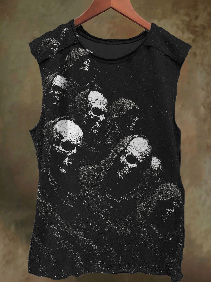 Unisex Grainy Skull Print Casual Cotton Tank Top