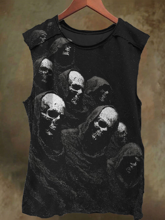 Unisex Grainy Skull Print Casual Cotton Tank Top