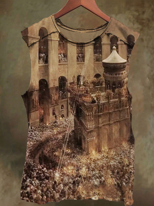 Unisex Sacrificial Temple Print Casual Cotton Tank Top