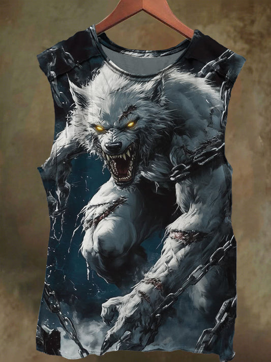 Unisex Chained Wolf Warrior Print Casual Cotton Tank Top
