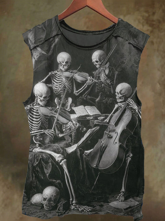 Unisex Skull Band Print Casual Cotton Tank Top