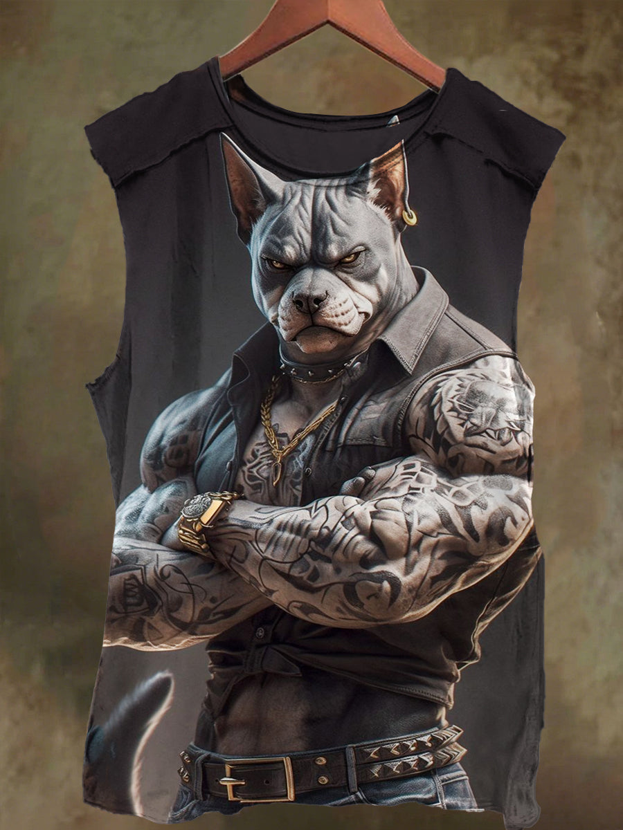 Unisex Tattoo Dog Print Casual Cotton Tank Top