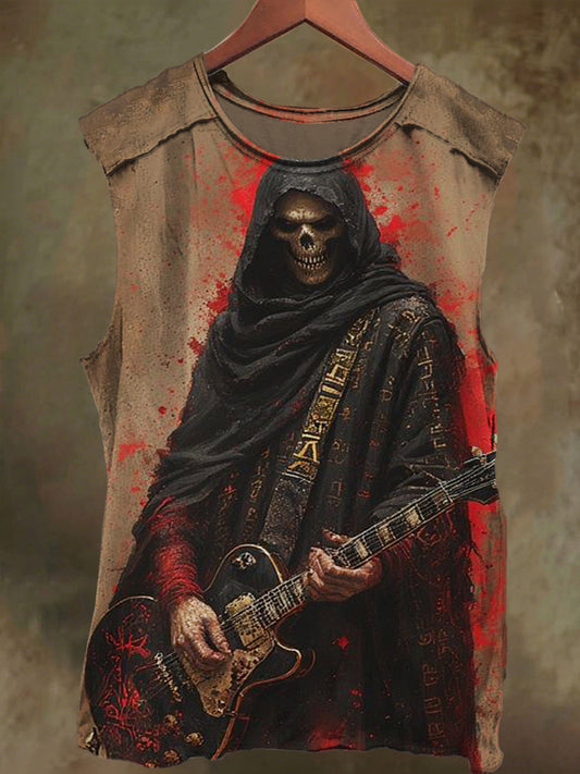 Unisex Skull Guitar Print Casual Cotton Tank Top