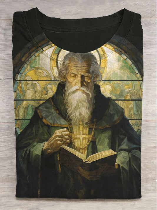 Pope of the Cross Printed Crew Neck Short Sleeve T-Shirt