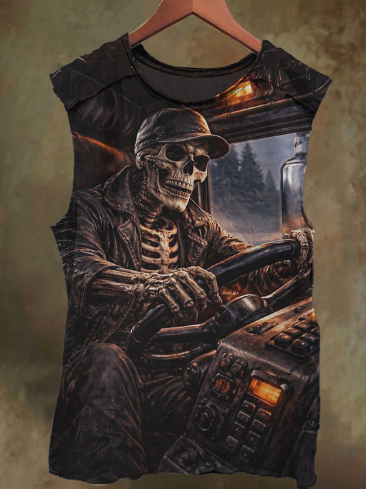 Unisex Gothic Travel Skull Print Casual Cotton Tank Top